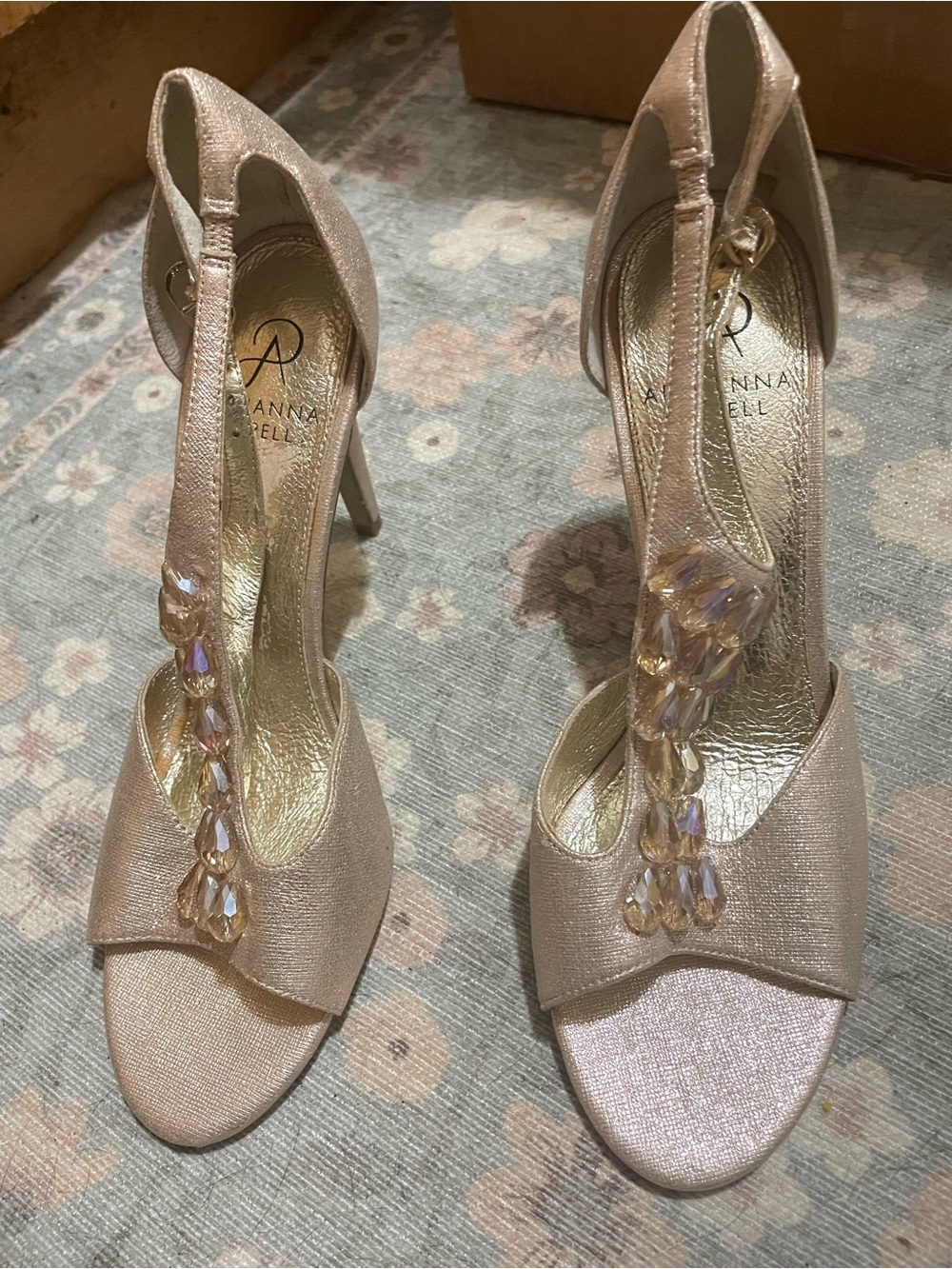 Adrinna Papell Gold Beaded T-Strap High Heel Sandal